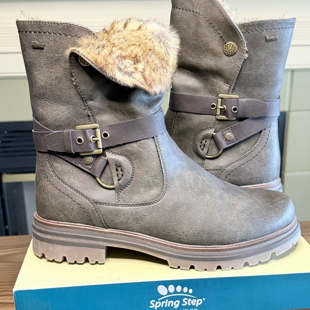 NIB Spring Step Francala Faux Fur Lined Olive Green Boots-Size 41 (9.5-10)